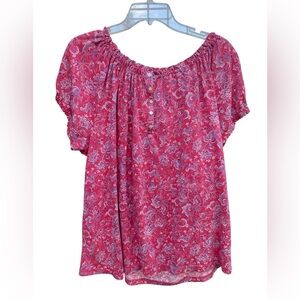 Chaps Raspberry Floral Peasant Short Sleeved Women's Top - Size 2X or XXL